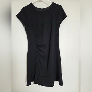 LOFT NWT Black Short Sleeve Side Gathered Ruffle Bottom Dress 8 Petite